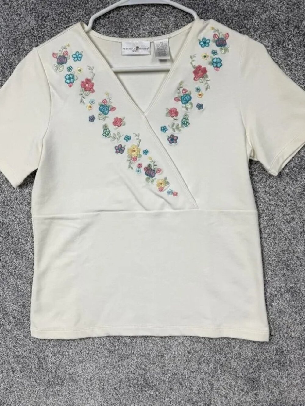 VTG 90s Preswick & Moore Top Womens PS Petite White Floral Embroidered Boho Chic